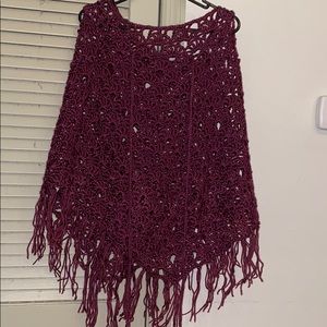 Macrame maroon poncho